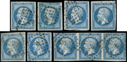 EMPIRE NON DENTELE - 14B  20c. Bleu, T II, 6 Unités Et Une BANDE De 3 Obl., Variétés Suarnet, TB - 1853-1860 Napoléon III.