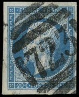 EMPIRE NON DENTELE - 14B  20c. Bleu, T II, Obl. Anglaise 723 De Southampton, Frappe TTB - 1853-1860 Napoléon III