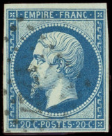 EMPIRE NON DENTELE - 14Ba 20c. Bleu Sur VERT, T II, Jolie Nuance, Obl. PC, TB. C - 1853-1860 Napoleon III