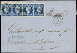 Let EMPIRE NON DENTELE - 14Aa 20c. Bleu Foncé, T I, BANDE De 4 Bdf, Obl. PC 1896 S. LAC, Càd T15 MARSEILLE 31/(5)/59, TB - 1849-1876: Période Classique