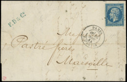 Let EMPIRE NON DENTELE - 14Ad 20c. Bleu Sur Vert, T I, Obl. ETOILE 8 R. D'Antin 16/11/64 S. LAC, Rare Combinaison De L'E - 1849-1876: Classic Period