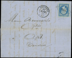 Let EMPIRE NON DENTELE - 14Ba 20c. Bleu Sur VERT, T II, Très Grandes Marges Avec 4 Voisins, Obl. PC 1991 S. LAC, Càd T15 - 1849-1876: Periodo Classico