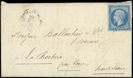 Let EMPIRE NON DENTELE - 14Bb 20c. Bleu Sur LILAS, T II, Obl. PC S. LAC, Càd T15 ST HIPPOLYTE DU FORT 29/5/62, TB - 1849-1876: Klassik