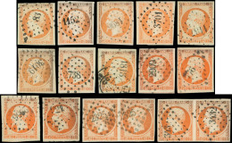 EMPIRE NON DENTELE - 16   40c. Orange, 12 Unités Et 2 Paires Obl. PC, Exemplaires Choisis, TB - 1853-1860 Napoléon III