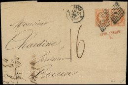 Let EMPIRE NON DENTELE - 16   40c. Orange (2), Obl. Los. D Bâton S. Env., Càd D PARIS D 30/12/62, 4e échelon Et TAXE 16  - 1849-1876: Période Classique