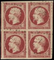 EMPIRE NON DENTELE - 17A  80c. Carmin, BLOC De 4 Obl., Petite Froiss. Sur La Paire Inf., Mais Très Grandes Marges Et Asp - 1853-1860 Napoleon III