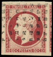 EMPIRE NON DENTELE - 17Ac 80c. Carmin Foncé Sur Paille, Très Grandes Marges Avec Voisins, Obl. GROS POINTS, Superbe - 1853-1860 Napoléon III.