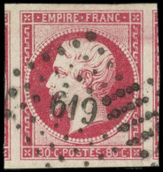 EMPIRE NON DENTELE - 17Ba 80c. Rose Vif, Très Grandes Marges Avec Voisins, Obl. PC 619 De CARPENTRAS, Superbe - 1853-1860 Napoléon III.