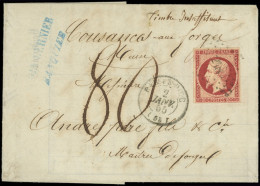 Let EMPIRE NON DENTELE - 17A  80c. Carmin, Obl. PC 248 S. LAC, Càd T15 BAR-LE-DUC 2/1/55, TAXE 80 Pour Lettre Au 4e éche - 1849-1876: Période Classique