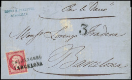 Let EMPIRE NON DENTELE - 17B  80c. Rose, Obl. Griffe ESTRANGERO BARCELONA S. LAC De Marseille 8/5/61, Arr. BARCELONA 11/ - 1849-1876: Periodo Clásico