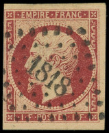 EMPIRE NON DENTELE - 18    1f. Carmin, Obl. PC 1818, 2 Petits Pelurages, Sinon TB - 1853-1860 Napoléon III.