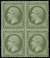 ** EMPIRE DENTELE - 19    1c. Vert-olive, BLOC De 4, Inf. Trace De Ch. Sur Paire Supérieure, TB - 1862 Napoleon III