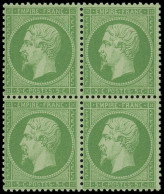 ** EMPIRE DENTELE - 20g   5c. Vert-jaune S. Verdâtre, BLOC De 4, Fraîcheur Postale, Superbe - 1862 Napoleon III