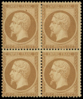 * EMPIRE DENTELE - 21b  10c. Bistre-brun, BLOC De 4, 1 T. Avec Petites Rousseurs, Sinon Frais, Jolie Nuance, TB - 1862 Napoléon III.