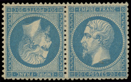 * EMPIRE DENTELE - T22b 20c. Bleu, TETE-BECHE, Ch. Légère, TB - 1862 Napoleon III