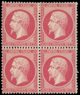 Delcampe - ** EMPIRE DENTELE - 24   80c. Rose, BLOC De 4, PAIRE Sup. *, Amorce De Découpe Sur 4 Dents, Fraîcheur Postale, Ex. Colle - 1862 Napoléon III