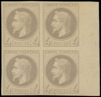 ** EMPIRE LAURE - 27A   4c. Gris, T I, NON DENTELE, BLOC De 4 Bdf, TB, Certif. Robineau - 1863-1870 Napoleon III With Laurels