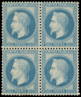 ** EMPIRE LAURE - 29A  20c. Bleu, T I, BLOC De 4, La Paire Sup. Inf. Trace De Ch., Qqs Froissures De Gomme Mais Très Bon - 1863-1870 Napoleon III With Laurels