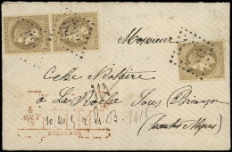 Let EMPIRE LAURE - 30   30c. Brun PAIRE + 1 Ex. Obl. GC 532 S. Env. CHARGE, Collecteur BORDEAUX 8/8/72, TTB - 1849-1876: Periodo Classico