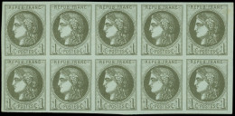 ** EMISSION DE BORDEAUX - 39A   1c. Olive, R I, BLOC De 10, Fraîcheur Postale, TTB - 1870 Bordeaux Printing