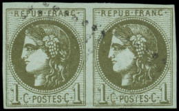 EMISSION DE BORDEAUX - 39B   1c. Olive, R II, PAIRE Obl. Légère, TB - 1870 Bordeaux Printing