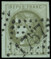 EMISSION DE BORDEAUX - 39C   1c. Olive, R III, Très Grandes Marges, Obl. GC 1757, Superbe - 1870 Bordeaux Printing