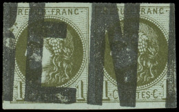 EMISSION DE BORDEAUX - 39C   1c. Olive, R III, PAIRE Obl. TYPO, TB - 1870 Bordeaux Printing