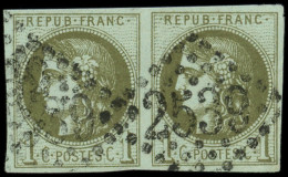 EMISSION DE BORDEAUX - 39C   1c. Olive, R III, 1er état, PAIRE Obl. GC 2539 De MORLAIX, TB - 1870 Emisión De Bordeaux