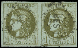EMISSION DE BORDEAUX - 39C   1c. Olive, R III, PAIRE Obl. Amb. BES. P, TB - 1870 Bordeaux Printing