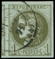 EMISSION DE BORDEAUX - 39Cb  1c. Olive Foncé, R III, Obl. Càd, TTB - 1870 Emission De Bordeaux