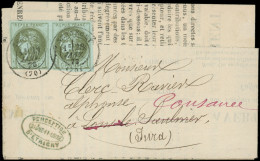 Let EMISSION DE BORDEAUX - 39C   1c. Olive, R III, PAIRE Obl. Càd T17 SENNECEY 28/1/73 S. Avertissement Sous Bande, Arr. - 1849-1876: Periodo Clásico