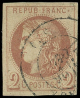 EMISSION DE BORDEAUX - 40Ad  2c. Brun-rouge, R I, Impression Dépouillée De Tours, Obl. Càd T17, Pelurage, Sinon R Et TB - 1870 Bordeaux Printing