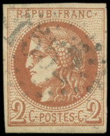 EMISSION DE BORDEAUX - 40B   2c. Brun-rouge, R II, Obl. GC, TB - 1870 Bordeaux Printing