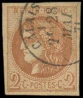 EMISSION DE BORDEAUX - 40B   2c. Brun-rouge, R II, Nuance Claire, Obl. Càd T16 CALAIS 28/5/71, TB - 1870 Bordeaux Printing