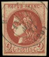 EMISSION DE BORDEAUX - 40Bf  2c. ROUGE-BRIQUE FONCE, R II, Obl. Càd T17 Restauré, Très Belle Nuance, B/TB - 1870 Bordeaux Printing