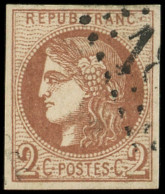 EMISSION DE BORDEAUX - 40Bg  2c. CHOCOLAT, R II, Obl. GC, Effigie Dégagée, TTB. C - 1870 Bordeaux Printing