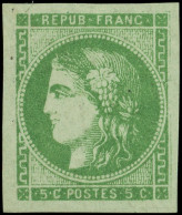 ** EMISSION DE BORDEAUX - 42Be  5c. Vert TRES FONCE, Nuance Rare, Fraîcheur Postale, Superbe, Certif. JF Brun - 1870 Emisión De Bordeaux