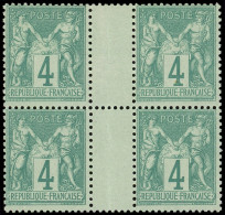 ** TYPE SAGE - 63    4c. Vert, T I, BLOC De 4 Interp., Fraîcheur Postale, TTB - 1876-1878 Sage (Tipo I)