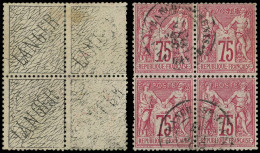 TYPE SAGE - 71   75c. Carmin, Pub LANGER Au Verso, BLOC De 4 Obl., Qqs Dc, Sinon TB, Certif. Scheller - 1876-1878 Sage (Typ I)