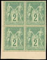 (*) TYPE SAGE - 74    2c. Vert, NON DENTELE Sur Bristol, Dentelure FIGUREE, BLOC De 4 Cdf, TB - 1876-1898 Sage (Tipo II)