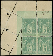 ** TYPE SAGE - 75    5c. Vert, BLOC De 4 Cdf Avec Variété De PIQUAGE, TTB - 1876-1898 Sage (Type II)