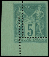 ** TYPE SAGE - 75f   5c. Vert S. Verdâtre, Variété De PIQUAGE En Cdf, TB - 1876-1898 Sage (Tipo II)