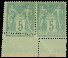 * TYPE SAGE - 75    5c. Vert, PAIRE Bdf Avec Variété De Piquage Par PLIAGE, TB - 1876-1898 Sage (Tipo II)