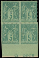 * TYPE SAGE - 75    5c. Vert, BLOC De 4 Bdf O 2908, PAIRE Inférieure Non Dentelée, TB - 1876-1898 Sage (Type II)