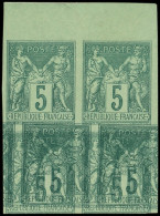 (*) TYPE SAGE - 75a   5c. Vert, NON DENTELE, BLOC De 4 Cdf, 2 Ex. DOUBLE Impression, TB - 1876-1898 Sage (Tipo II)