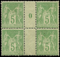 ** TYPE SAGE - 102   5c. Vert-jaune, BLOC De 4 Mill.0, TB - Millésimes