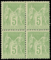 ** TYPE SAGE - 102   5c. Vert-jaune, BLOC De 4, La Paire Sup. *, TB - 1898-1900 Sage (Tipo III)