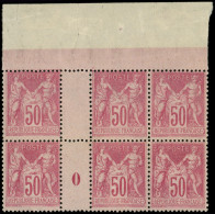 ** TYPE SAGE - 104  50c. Rose, BLOC De 6 Haut De Feuille Mill.0, Ch. Sur 1 Ex. Et Mill., Frais Et TB - 1898-1900 Sage (Tipo III)