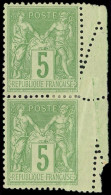 * TYPE SAGE - 106   5c. Vert-jaune, PAIRE Verticale Bdf Avec Variété De PIQUAGE Par PLIAGE, TB. J - 1898-1900 Sage (Type III)