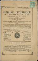 Let TYPE SAGE SUR LETTRES - N°61 Pet. Déf. Obl. Seul Sur LA SEMAINE LITURGIQUE Du Diocèse De Poitiers Du 20/5/77, TB - 1877-1920: Période Semi Moderne